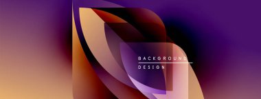Soyut eğim arkaplanı. Üst üste binen şekiller dinamik görsel efekt yaratır. Sıcak tonlar baskın, mor aksanlar mevcut. Modern tasarım ögeleri.