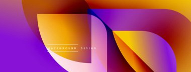 Soyut renkli tasarım. Gradyan şekiller, dinamik görsel efekt oluşturur. Mor, turuncu, sarı renkler kompozisyona hakim..