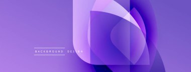 Soyut mor tasarım, üst üste binen şekiller. Renkler derinlik yaratır, modern estetik. Metin arkaplan tasarımı okur.