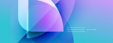 Soyut geometrik şekiller mavileri, morları ve pembeleri harmanlıyor. Üst üste binen katmanlar dinamik görsel efekt yaratır. Modern tasarım ögesi.