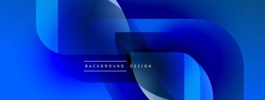 Soyut mavi tasarım. Üst üste binen şekiller dinamik görsel efekt yaratır. Dijital projeler için modern, parlak arkaplan.