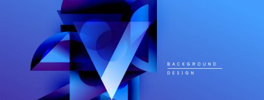 Soyut mavi tasarım geometrik şekiller, gradyanlar, canlı renkler içerir. Arka planlar ve sunumlar için modern estetik.