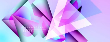 Soyut geometrik şekiller örtüşüyor, canlı mor ve mavi renkler yaratıyor. Modern tasarım dijital sanat, arkaplan dokusu öneriyor.