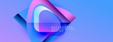 Soyut gradyan şekiller dinamik bileşim oluşturur. Mavi, mor renkler tasarıma egemen, modern estetiği çağrıştırıyor. Metin arkaplan tasarımı okur.