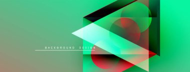 Soyut geometrik şekiller örtüşüyor, canlı yeşil, kırmızı, siyah gradyanlar yaratıyor. Modern tasarım elementleri dinamik bileşimi önerir.
