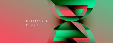 Soyut tasarım özellikleri üst üste binen şekiller, canlı renkler. Kademe arkaplan kırmızı, yeşil, siyah karışımı. Modern estetik, dinamik kompozisyon.