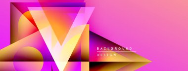 Soyut geometrik tasarım. Canlı pembe arkaplan özellikleri üst üste binen şekiller, gradyanlar, dinamik bileşimler. Modern görsel element.