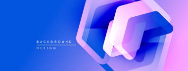 Soyut geometrik şekiller örtüşür, parlak mavi ve pembe renkler yaratır. Arkaplan ve sunumlar için uygun modern tasarım ögesi.