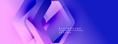 Soyut geometrik şekiller mor, mavi renkleri harmanlarlar. Modern tasarım dinamik akış, görsel doku öneriyor. Minimalist estetik, temiz sunum.
