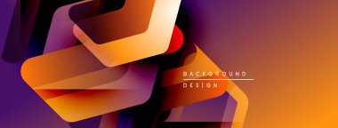 Soyut geometrik şekiller örtüşüyor, dinamik turuncu ve mor renkler yaratıyor. Arkaplan ve pankartlar için uygun modern tasarım ögesi.