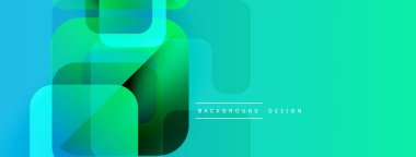 Soyut geometrik şekiller örtüşüyor, canlı turkuazlar yaratıyor, yeşil gradyanlar. Arkaplan, pankart ve sunumlar için modern tasarım ögesi.