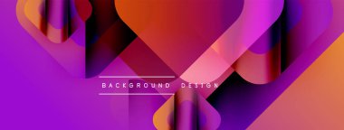 Soyut gradyanlar dinamik şekiller oluştururlar. Canlı mor, turuncu renkler harmanlanarak modern arkaplan tasarımı oluşturur. Metin arkaplan tasarımı okur.