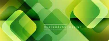 Soyut geometrik desen. Üst üste binen kareler canlı yeşil gradyan oluşturur. Arka planlar ve pankartlar için modern tasarım uygun.