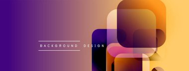 Soyut gradyan şekiller örtüşüyor, canlı mor, turuncu renkler yaratıyor. Arkaplan, pankart ve sunumlar için modern tasarım ögesi.