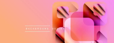 Soyut geometrik şekiller örtüşür, canlı gradyanlar yaratır. Şeftali arkaplanı mor turuncu renkleri tamamlar. Modern tasarım ögesi.