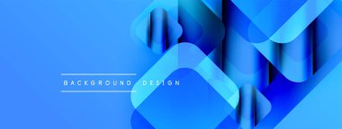 Soyut mavi tasarım, üst üste binen yuvarlak kareler, gradyanlar, dinamik bileşimler. Metin arka plan tasarımı okur. Modern estetik.
