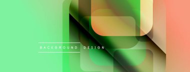 Soyut geometrik şekiller örtüşür, canlı bir gradyan arkaplan oluşturur. Yeşil, turuncu renkler tasarıma egemen, modern estetik.