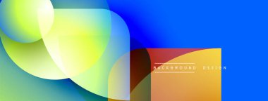 Soyut renkli şekiller çakışıyor. Parlak gradyanlar dinamik görsel efekt yaratır. Sancaklar ve arka planlar için modern tasarım uygun.