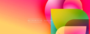 Soyut renkli gradyan arkaplan. Üst üste binen şekiller dinamik görsel efekt yaratır. Modern tasarım ögeleri pürüzsüz geçişler sunar.