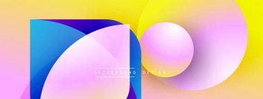 Soyut şekiller örtüşüyor, canlı renk değişimleri yaratıyor. Sarı, mavi, pembe renkler kusursuz bir şekilde harmanlanır. Modern tasarım öğeleri akıcılık ve yenilik önerir.