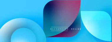 Soyut sıvı şekilleri örtüşür, parlak mavi ve mor renkler yaratır. Modern tasarım teknoloji, yenilik ve enerji öneriyor.