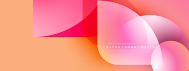 Soyut geometrik şekiller örtüşüyor, canlı renk eğimleri yaratıyor. Şeftali, pembe, kırmızı renkler tasarımda baskın. Modern estetik.