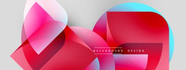 Soyut geometrik şekiller örtüşüyor, canlı kırmızı ve mavi renkler yaratıyor. Modern tasarım elementleri dinamik hareket, temiz estetik.