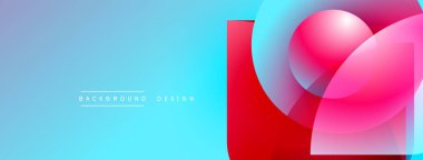 Soyut geometrik şekiller çakışıyor. Mavi gradyan, canlı kırmızı ve pembe elementleri tamamlar. Dijital kullanım için modern tasarım.