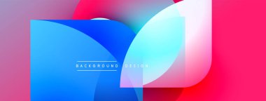 Soyut enerjik tasarım. Üst üste binen şekiller dinamik görsel efekt yaratır. Mavi, pembe, mor renkler kompozisyona hakim. Modern estetik.