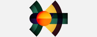 Soyut tasarım merkezi turuncu küreyi çevreleyen renkli kavislere sahiptir. Bileşim, dinamik enerjiyi, modern estetiği çağrıştırıyor..