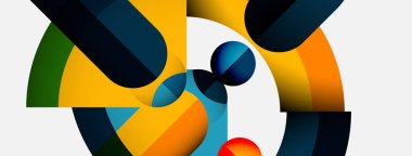 Soyut kompozisyon. Üst üste binen renkli şekiller dinamik görsel efekt yaratır. Modern tasarım, temiz çizgiler, canlı renkler..