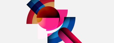 Soyut kompozisyon. Üst üste binen renkli şekiller dinamik görsel efekt yaratır. Gradyan renkler, modern tasarım, basit geometri.