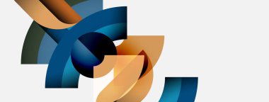 Soyut şekiller örtüşür, dinamik bileşim yaratır. Sıcak, serin tonlar harmanlanır, hareket, derinlik izlenimi verir. Minimalist tasarım, modern estetik.