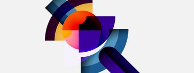 Üst üste binen renkli kavisler içeren soyut kompozisyon. Şekiller karışır, dinamik görsel efekt yaratır. Modern tasarım, canlı renkler beyaz arkaplana hakim..