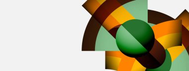 Soyut geometrik bileşim. Üst üste binen şekiller, dinamik görsel ilgi yaratır. Sıcak, serin renkler harmanlanır, modern tasarım oluşturulur.