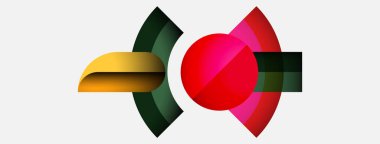 Soyut kuş çizimi. Şekiller örtüşüyor, renkli kafa profili oluşturuyor. Minimalist tasarım, canlı renkler, modern estetik.