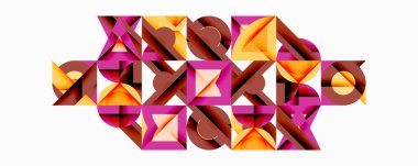 Soyut geometrik bileşim. Şekiller örtüşüyor, karmaşık kalıplar yaratıyor. Sıcak renkler tasarıma hakim, görsel ilgi sunuyor.