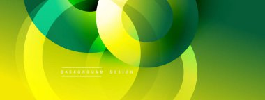 Soyut, canlı çemberler üst üste binerek dinamik, sarı yeşil bir eğilim yaratıyor. Modern tasarım enerji, hareket, pozitif titreşimler öneriyor.