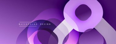 Mor soyut katmanlar dinamik bir zemin oluşturur. Pürüzsüz şekiller üst üste binerek modern tasarımı oluşturur. Gradyan renkler derinlik ve görsel ilgi ekler.