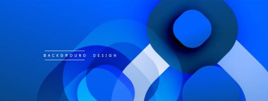 Soyut mavi şekiller dinamik bileşim oluşturur. Modern tasarım elementleri teknoloji, yenilik ve derinlik öneriyor. Pürüzsüz gradyanlar görsel cazibeyi artırır.