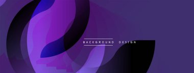 Soyut mor katmanlar dinamik arkaplan yaratır. Modern tasarım akışkan şekiller, gradyanlar, metin elementleri içerir. Yumuşak geçişler görsel cazibe sunar.