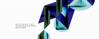 Soyut geometrik tasarım üst üste binen mavi, deniz mavisi, koyu şekiller içerir. Renkler derinlik yaratır, modern estetik. Minimalist kompozisyon arka planlara, sunumlara uyuyor.