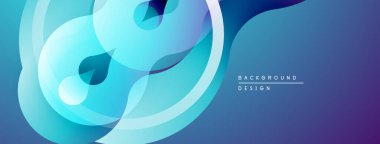 Soyut akışkan şekiller, mavi gradyanlar modern tasarım yaratır. Düz kıvrımlar, üst üste binen katmanlar hareket ve derinlik olduğunu gösteriyor. Minimalist estetik.