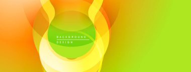 Soyut tasarım katmanlı daireler, canlı sarı, turuncu, yeşil renkler içerir. Modern kompozisyon dinamik görsel efekt yaratır.