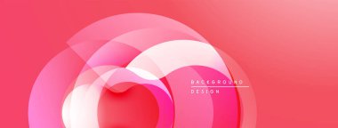 Soyut pembe tasarım özellikleri üst üste binen şeffaf daireler. Gradyan gölgeler dinamik görsel efekt yaratır. Modern, minimalist kompozisyon.