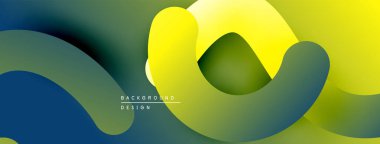 Soyut akışkan şekiller harmanlanarak, canlı bir arkaplan oluşturur. Sarı, yeşil, mavi pürüzsüz akıyor. Modern tasarım ögesi.
