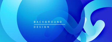 Soyut mavi arkaplan. Üst üste binen şekiller dinamik, akışkan görsel efektler yaratır. Dijital projeler için modern tasarım.