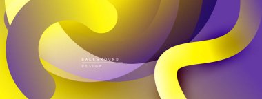 Soyut sıvı şekiller, canlı sarı, mor renkler. Modern tasarım, pürüzsüz eğimler dinamik kompozisyon yaratır. Arkaplan ögesi.