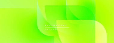 Parlak yeşil soyut arka plan. Üst üste binen şekiller dinamik görsel efekt yaratır. Modern tasarım elementleri pürüzsüz eğimler sunar.