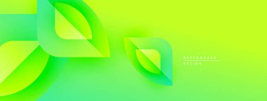 Soyut yeşil arkaplan. Katmanlı yaprak şekilleri dinamik akış yaratır, pürüzsüz eğimler büyüme ve tazeliği gösterir. Modern tasarım ögesi.